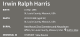 FindAGrave - Harris, Irwin Ralph FindAGrave - Harris, Irwin Ralph